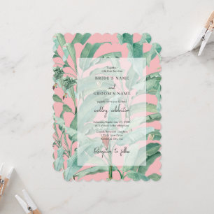 Invitation Pink Tropical Banana Palm Feuille Mariage