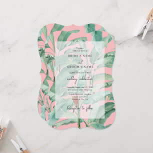 Invitation Pink Tropical Banana Palm Feuille Mariage