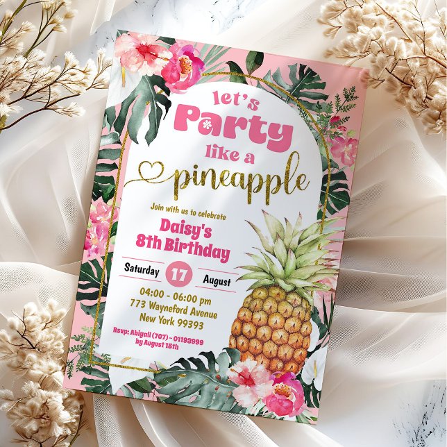 Invitation Pink Tropical Luau Floral Party comme un ananas (Créateur téléchargé)