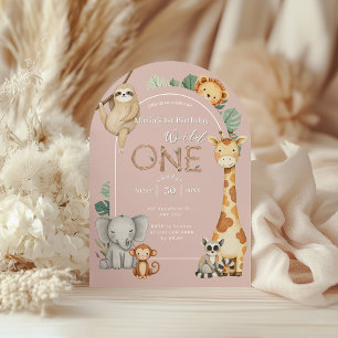 Invitation Pink Tropical Wild One Jungle Safari Animaux
