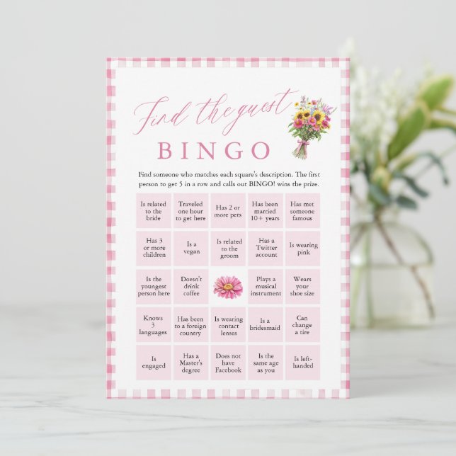 Invitation Pink Trouver l'invité Fête des mariées de Bingo je (Debout devant)