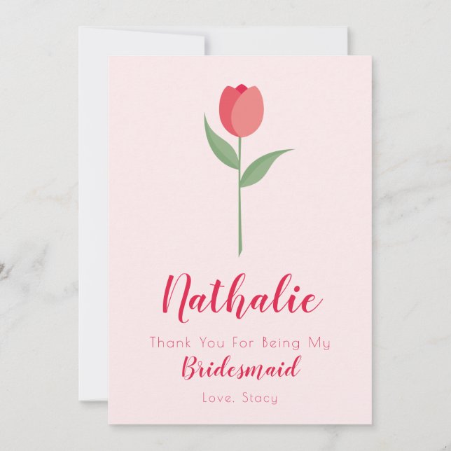 Invitation Pink Tulip Bridesmaid Thank You Card (Dos)