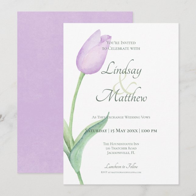 Invitation Pink Tulip Solo Purple Moderne (Devant / Derrière)