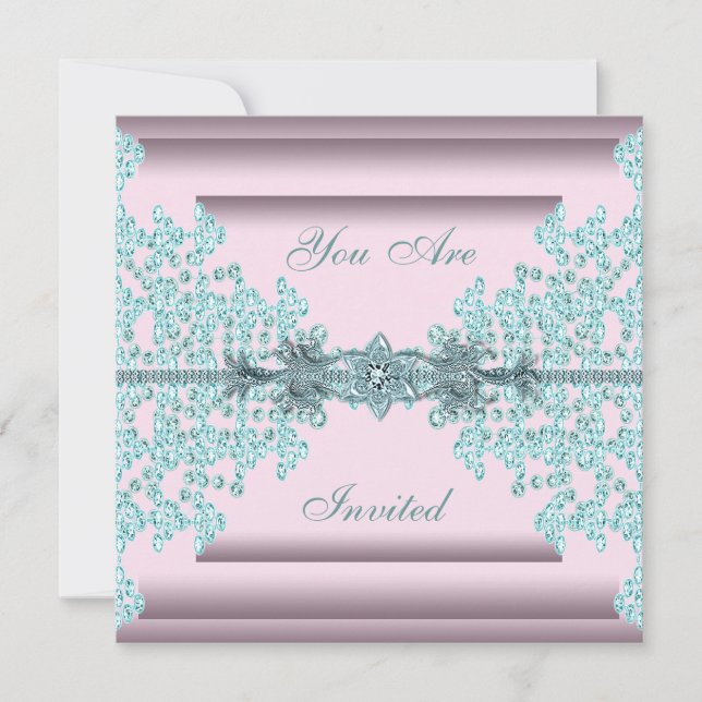 Invitation Pink Turquoise Blue Black Cravate (Devant)