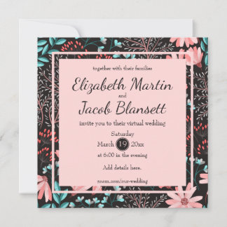 Invitation Pink & Turquoise Dark Floral Motif Mariage virtuel