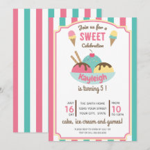 Pink Turquoise Retro Crème de glace fête d'anniver