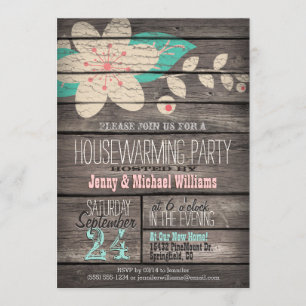 Invitation Pink & Turquoise Rustic Bois House Party