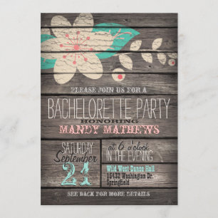Invitation Pink & Turquoise Rustic Wood Bachelorette Party