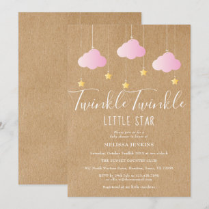 Invitation Pink Twinkle Baby shower Twinkle Rustic Kraft