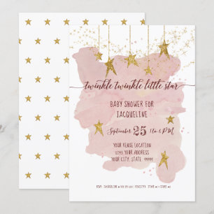Invitation Pink Twinkle Little Star Gold Girl Baby shower