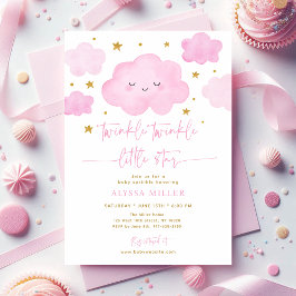 Invitation Pink Twinkle Star Cloud Baby Sprinkle