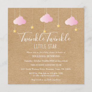 Invitation Pink Twinkle Twinkle Little Star Baby shower Boho