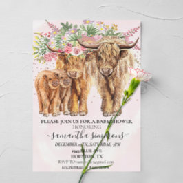 Invitation Pink Twins Maman Papa Highland Vache Baby shower d