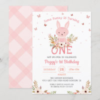 Pink Un Lapin Floral Fille 1er Anniversaire