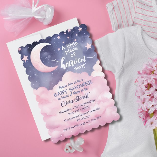 Invitation Pink Un Petit Morceau Du Ciel Envoyé Baby shower (Créateur téléchargé)