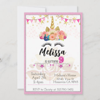 Invitation Pink Unicorn tourne l'invitation de fête d'anniver