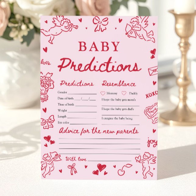 Invitation Pink Valentine Baby Predictions Baby Shower Game (Pink Valentine Baby Predictions Baby Shower Game)