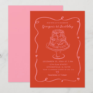 Invitation Pink Valentine Conquette Bow Girl's 1er Birthday
