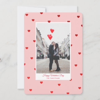 Invitation Pink Valentine’s Day photo card with red hearts