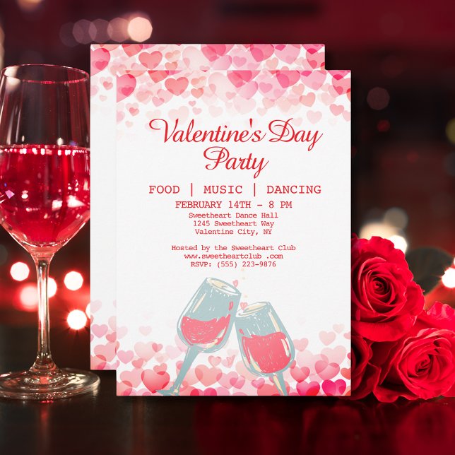 Invitation Pink Valentine's Party Food Music Dancing Club (Pink Valentine's Party Food Music Dancing Club Invitation)