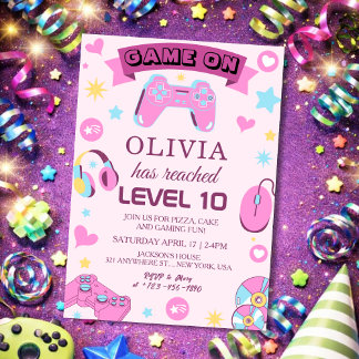 Invitation Pink Video Gamer Girl Birthday