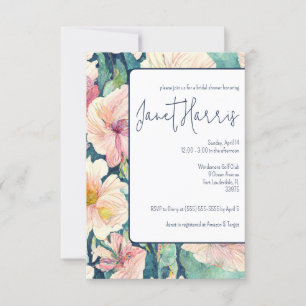 Invitation Pink vintage, Bleu, Pétunias Floral, Fête des mari