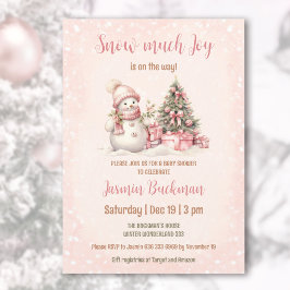 Invitation Pink Vintage Snowman Baby shower de Noël fille