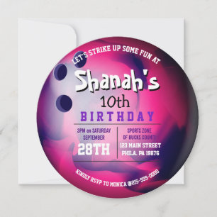 Invitation Pink violet BOWLING BALL ROND Anniversaire
