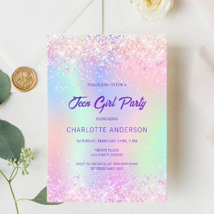 Invitation Pink violet holographique ado fête d'anniversaire 