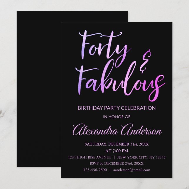 Invitation Pink violet huile quarante et fabuleux anniversair (Devant / Derrière)