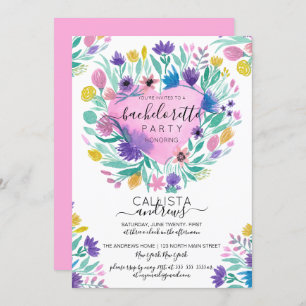 Invitation Pink violet Jaune Fleurs du Coeur Feuille Bachelor