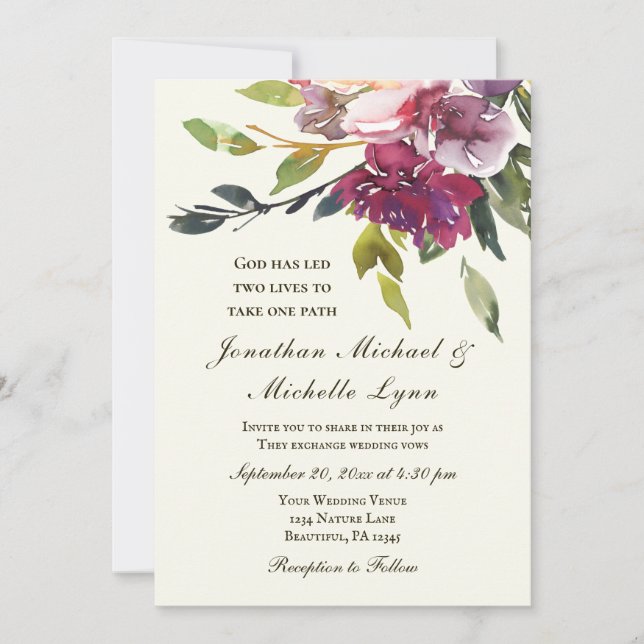Invitation Pink violet lavande Floral Mariage chrétien (Devant)