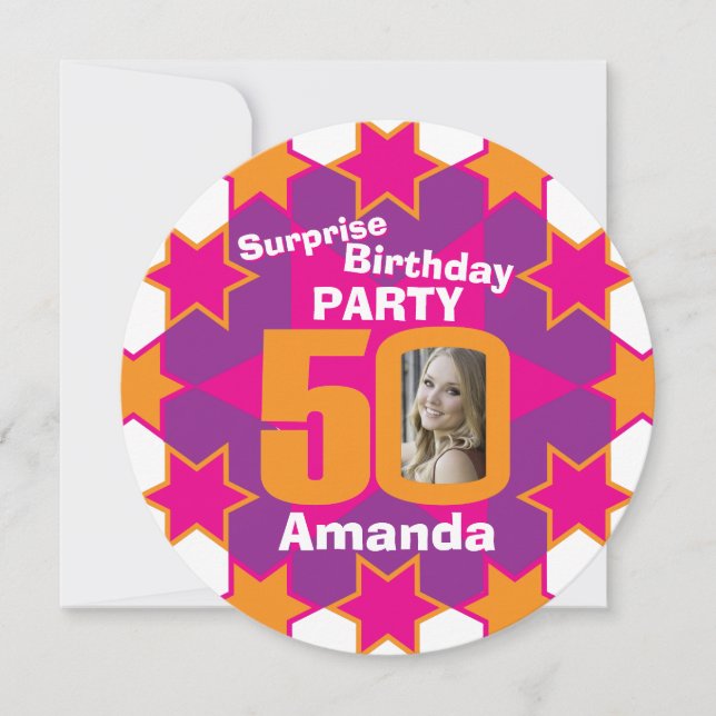 Invitation Pink violet orange étoile photo 50e anniversaire f (Devant)