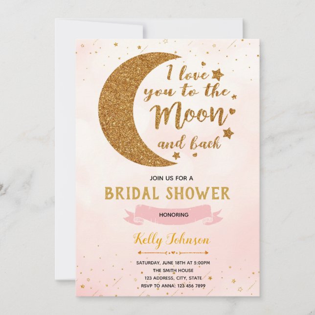 Invitation Pink vous aime à l'invitation du thème de la lune (Devant)