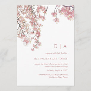 Invitation Pink water color cherry blossom wedation invitatio