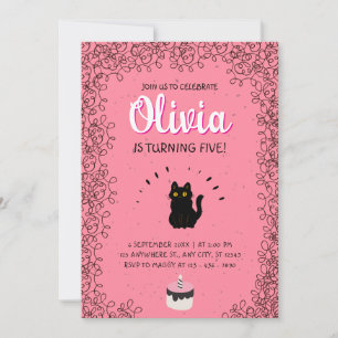 Invitation Pink Watercolor Chat fête d'anniversaire