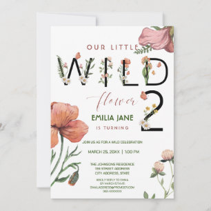 Invitation Pink Watercolor Little Poppies 2e anniversaire