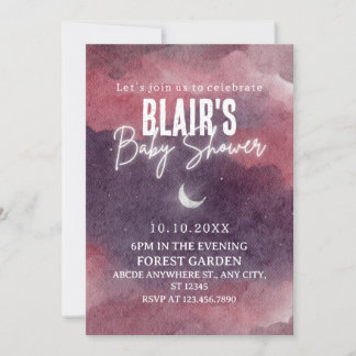 Invitation Pink Watercolor nuage ciel art baby shower,