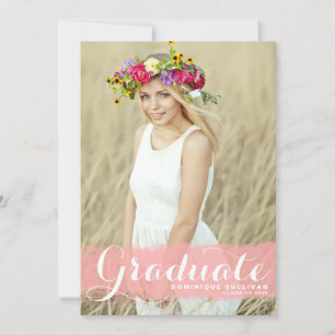 Invitation Pink Watercolor Splash Photo Graduation