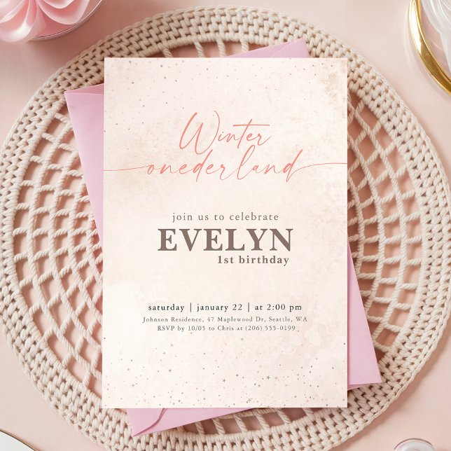 Invitation Pink Watercolor Winter Onederland First Birthday (Créateur téléchargé)