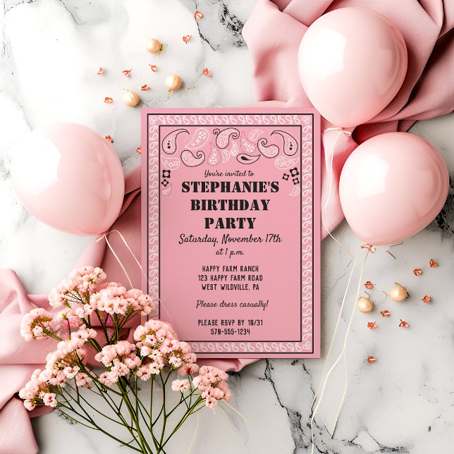 Invitation Pink Western Bandana Imprimer Anniversaire (Créateur téléchargé)