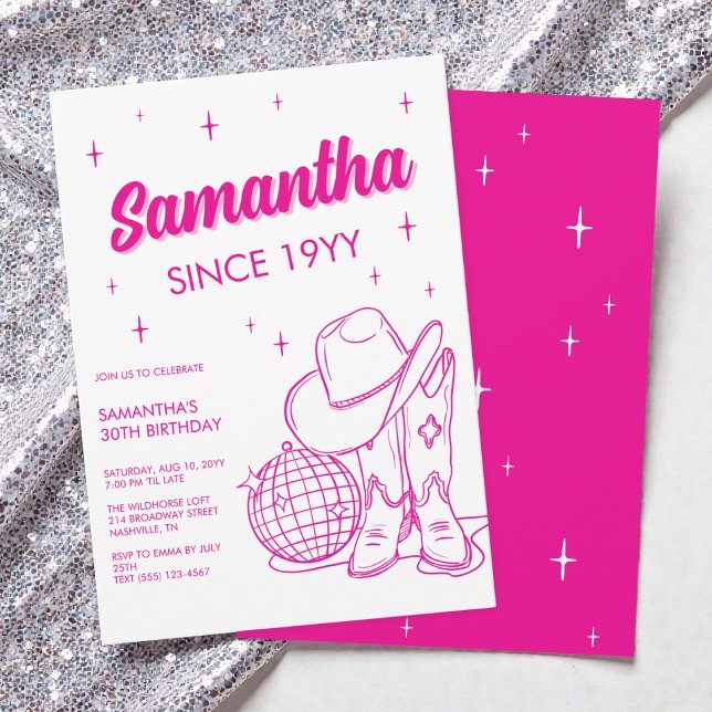 Invitation Pink Western Country Disco 30e fête d'anniversaire (Pink Western Country Disco Cowgirl 30th Birthday Party Invitation)