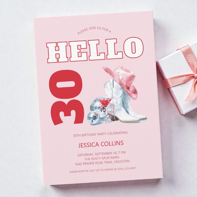 Invitation Pink Western Disco Cowgirl 30th Birthday Party (Pink Western Disco Cowgirl 30th Birthday Party Invitation)