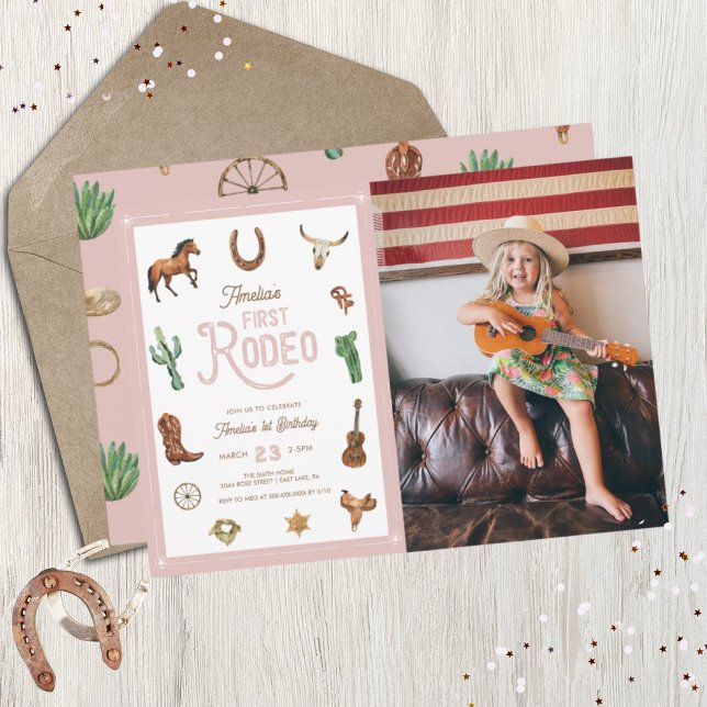 Invitation Pink Western Premier Anniversaire Rodéo Baby Girl  (Créateur téléchargé)