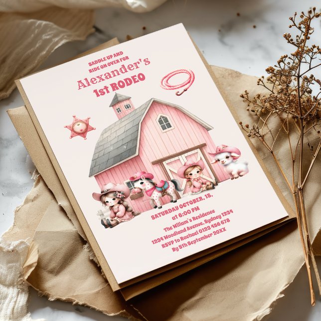 Invitation Pink Western Premier Anniversaire Rodéo bébé fille (Créateur téléchargé)