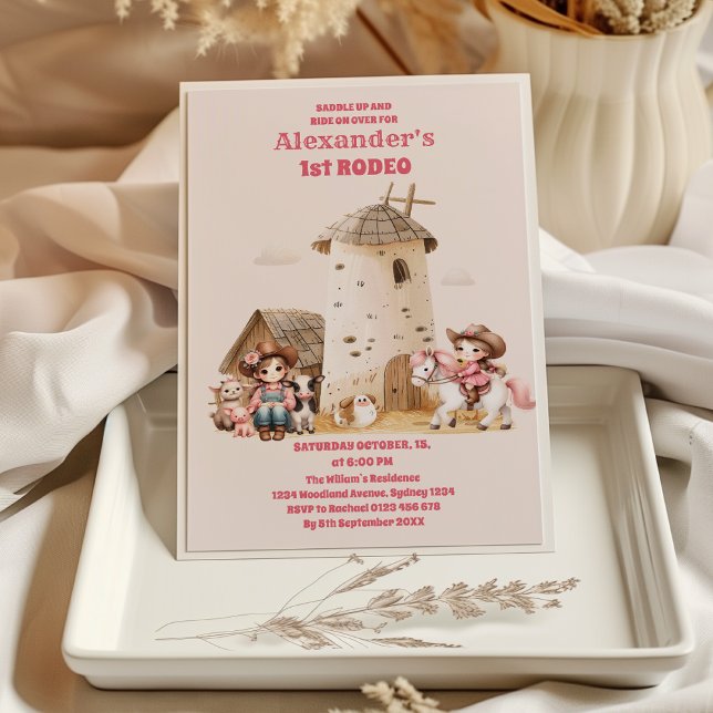 Invitation Pink Western Premier Anniversaire Rodéo bébé fille (Créateur téléchargé)