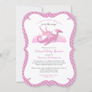 Invitation Pink Whimsical Girl Dragon Baby shower virtuel