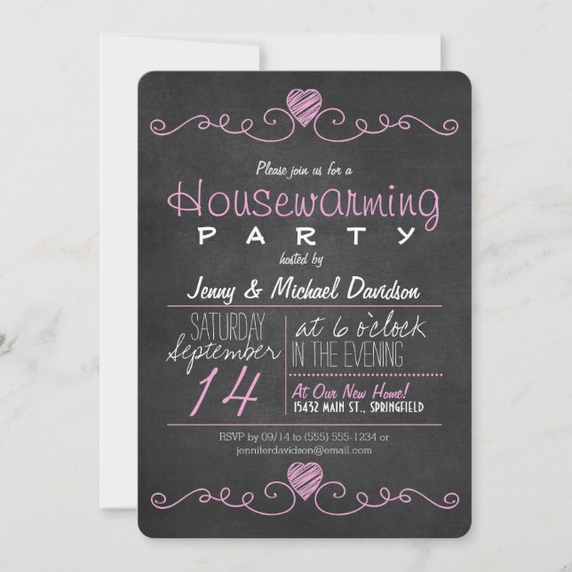Invitation Pink & White Chalkboard House Party (Devant)
