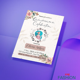 Invitation Pink & White Floral Princess Quinceanera Anniversa