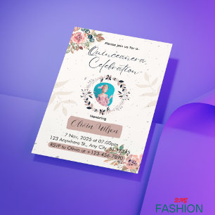 Invitation Pink & White Floral Princess Quinceanera Anniversa